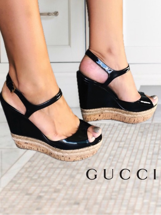 Gucci Shoes - AUTHENTIC GUCCI BLACK PATENT LEATHER SANDALS